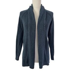 LL‎ Bean Womens Ribbed Cotton Knit Open Front Shawl Cardigan Size S Blue Preppy